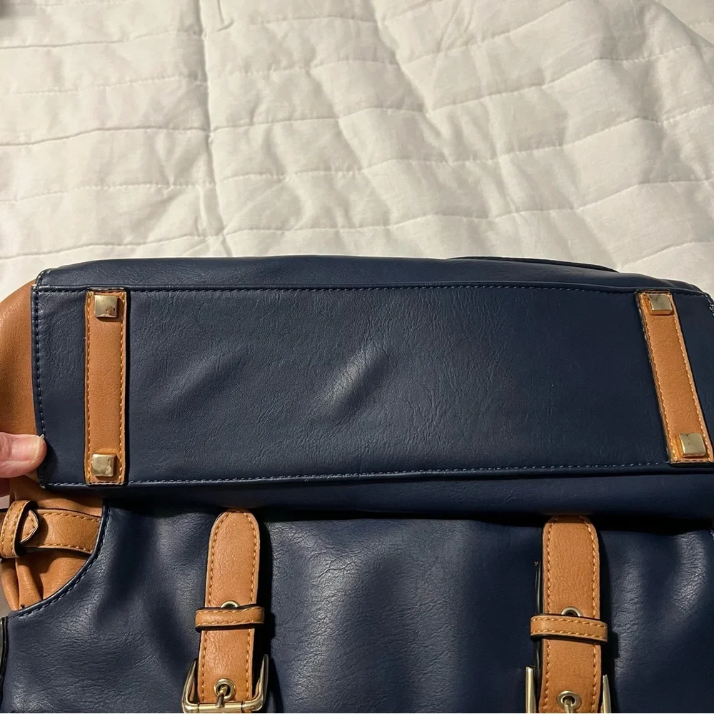 Large Satchel Simply Noelle‎ Bag Navy Blue And Tan